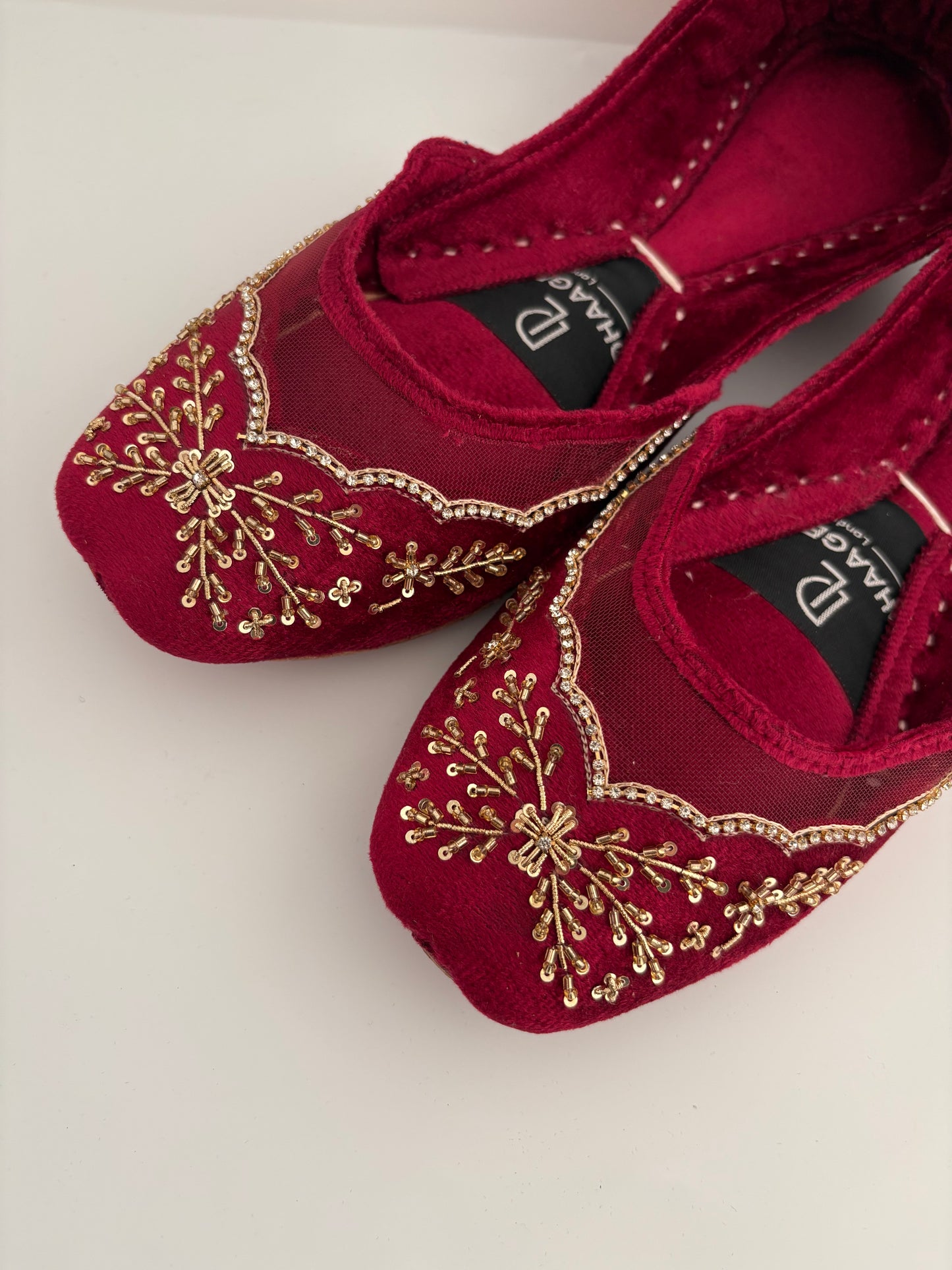 340-Handmade Leather/Velvet Khussa/Jutti - Raspberry Pink -Available sizes: UK 5,6,7,8