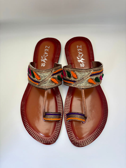 323/Women’s Handmade Kolhapuri Chappal – Traditional Leather Flat Sandals-Available Sizes: UK 3,4