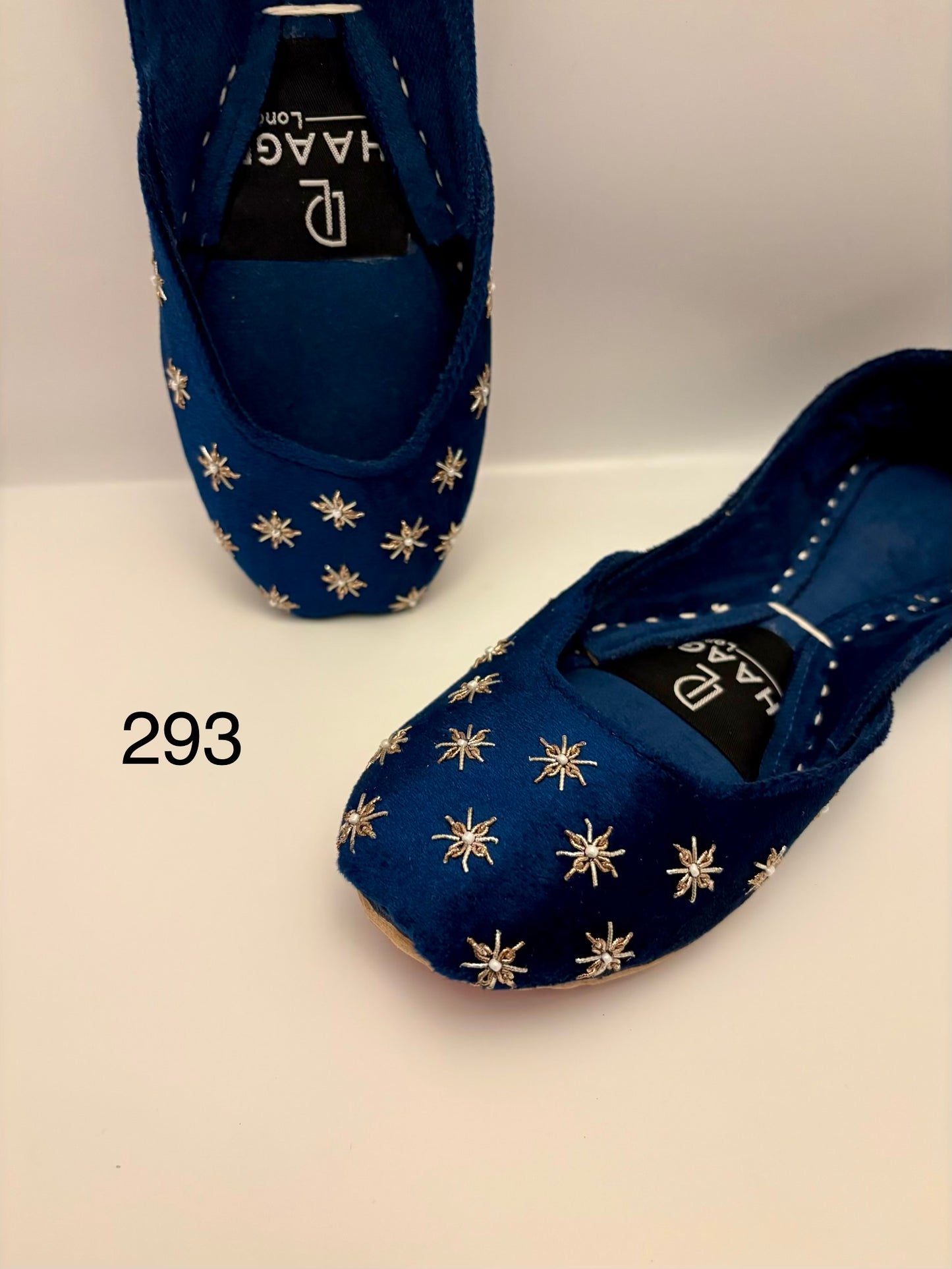 293-Handmade Leather/Velvet Khussa/Jutti -Royal Navy Blue– Available sizes: UK 5,6,7,8