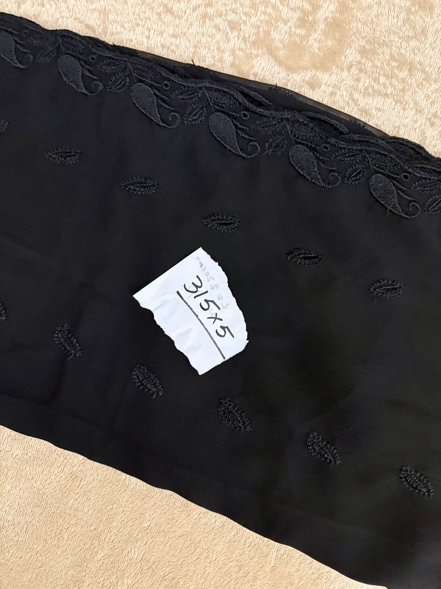 Crinkle Embroidery Dupatta, Soft Floral Wrap, Elegant Ladies Scarf, 315,Black