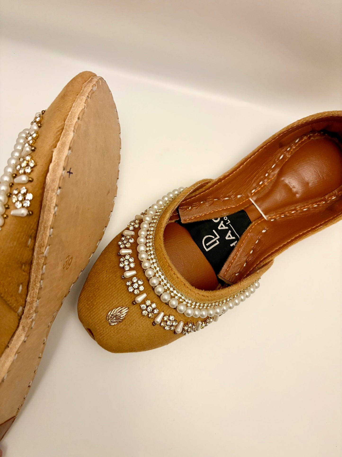 296-Handmade Leather/Velvet Khussa/Jutti -Mustard Gold– Available sizes: UK 5,6,7,8