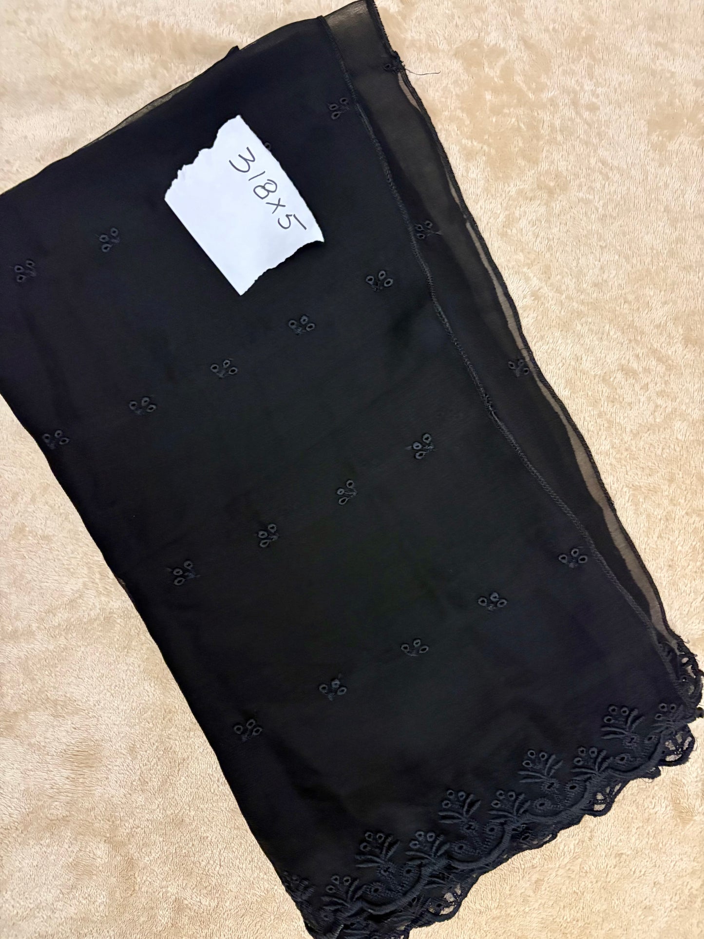 Crinkle Embroidery Dupatta, Soft Floral Wrap, Elegant Ladies Scarf, 318,Black