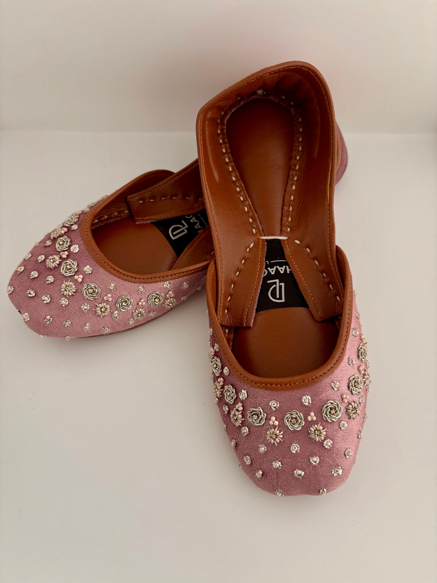 343-Handmade Leather/Velvet Khussa/Jutti - Pink-Available sizes: UK 5,6,7,8