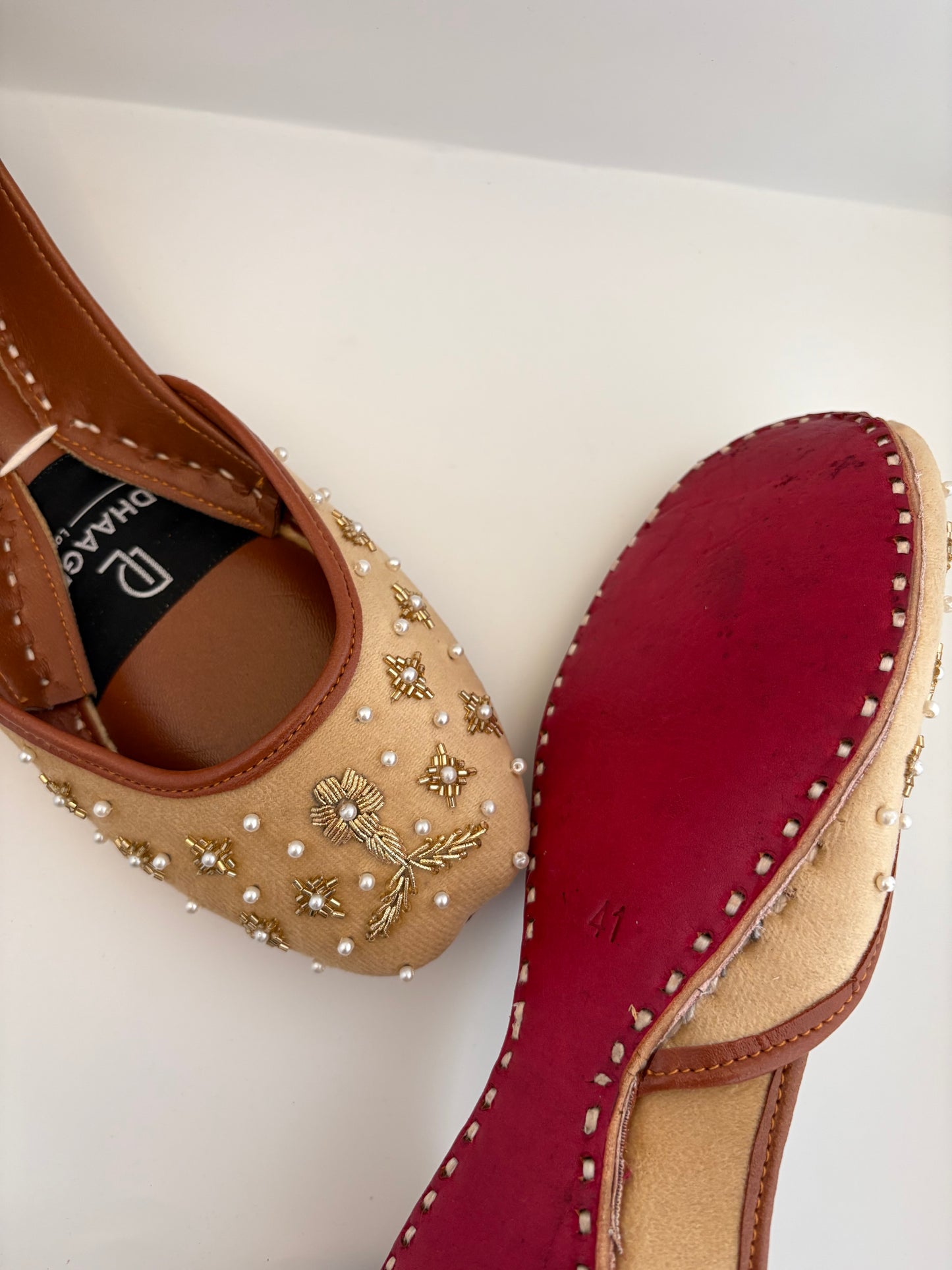 338-Handmade Leather/Velvet Khussa/Jutti -Warm Sand-Available sizes: UK 5,6,7,8