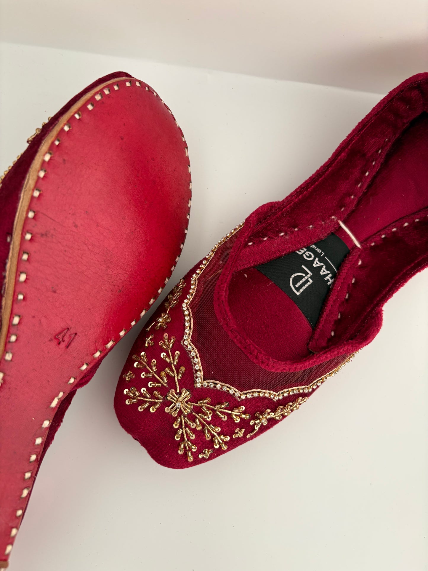 340-Handmade Leather/Velvet Khussa/Jutti - Raspberry Pink -Available sizes: UK 5,6,7,8