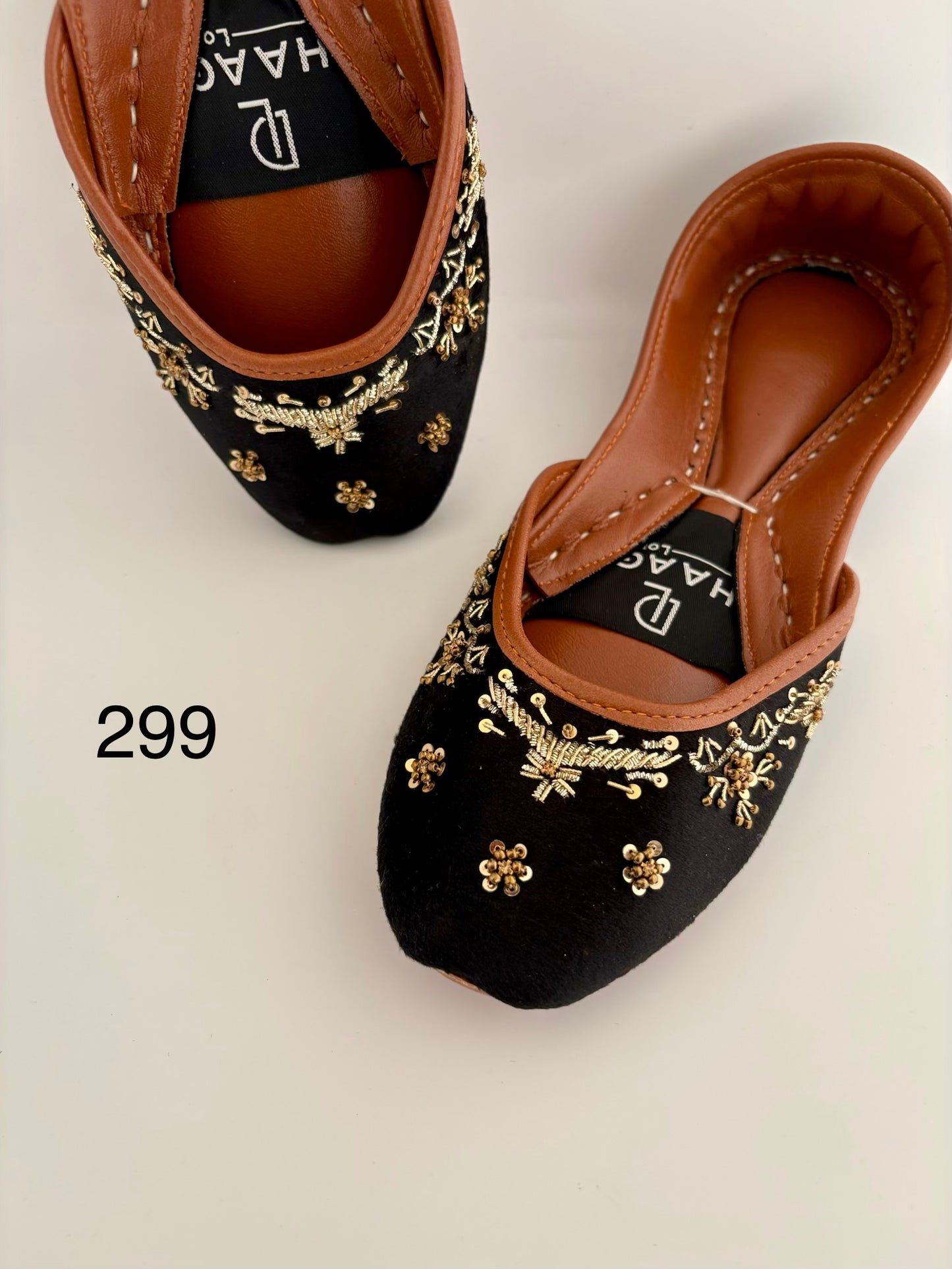 299-Handmade Leather/Velvet Khussa/Jutti -Black– Available sizes: UK 5,6,7,8