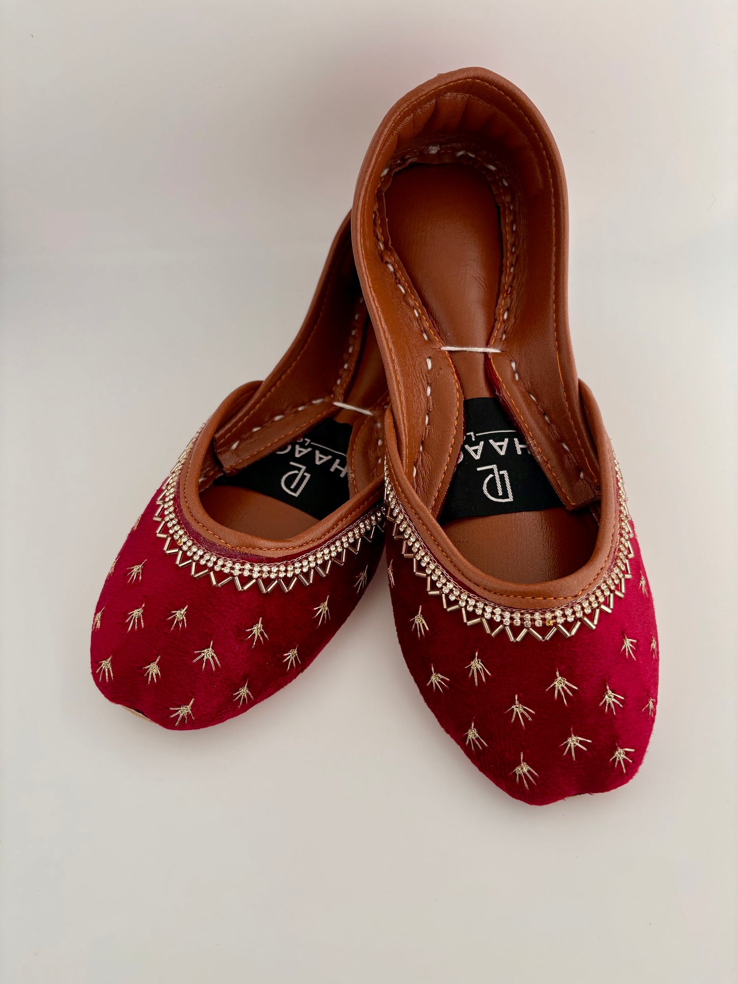 297-Handmade Leather/Velvet Khussa/Jutti -Maroon– Available sizes: UK 5,6,7,8