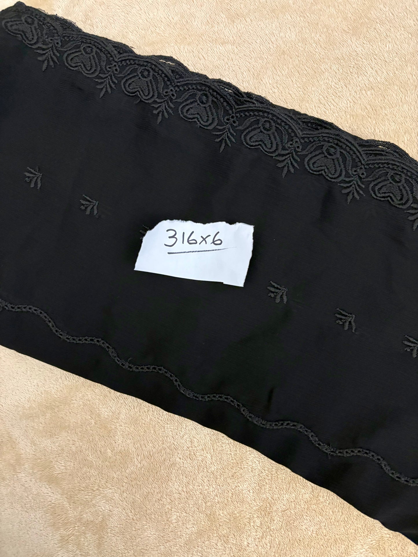 Crinkle Embroidery Dupatta, Soft Floral Wrap, Elegant Ladies Scarf, 316,Black