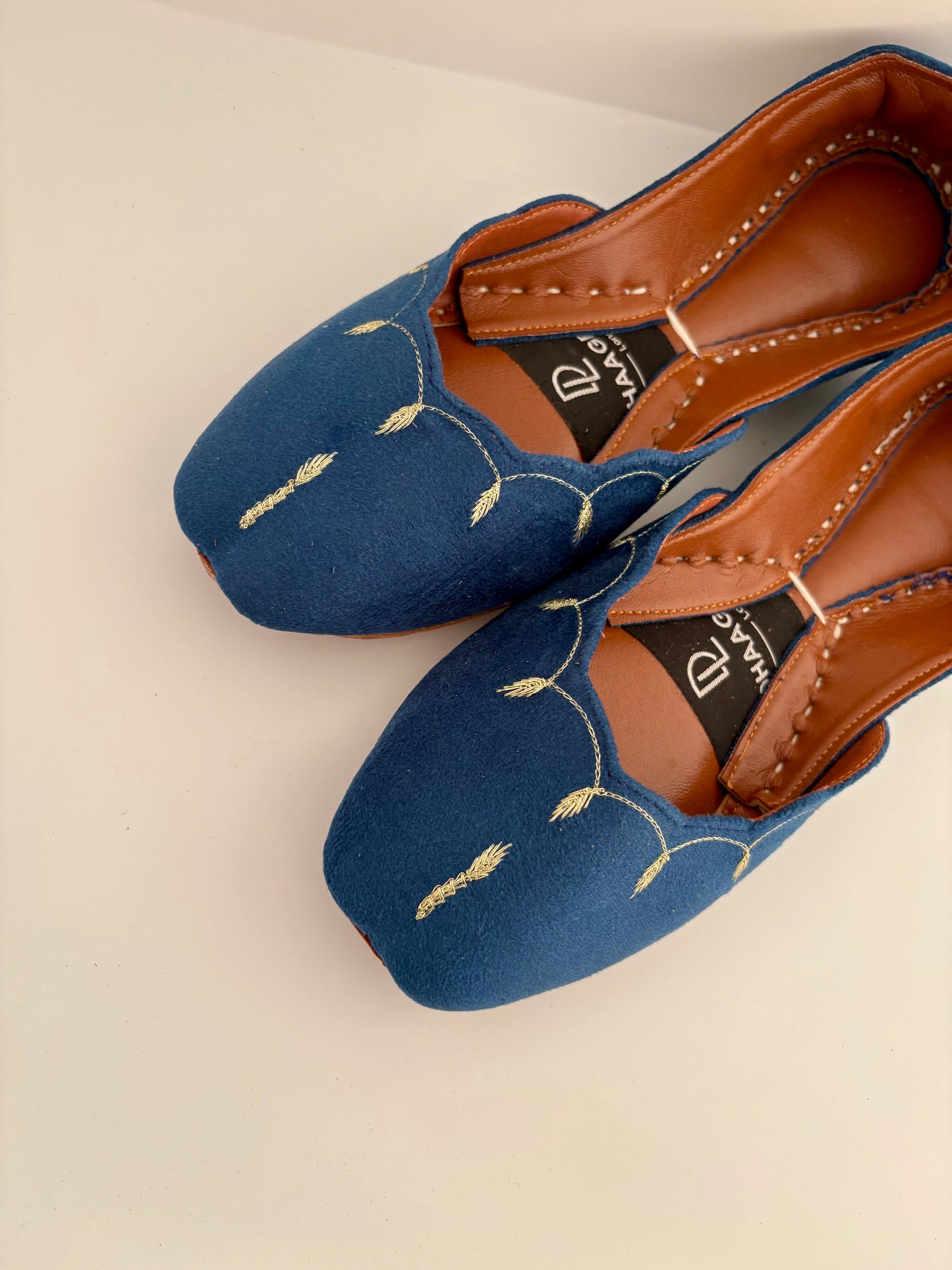 344-Handmade Leather/Velvet Khussa/Jutti - Teal Blue - Available sizes: UK 5,6,7,8