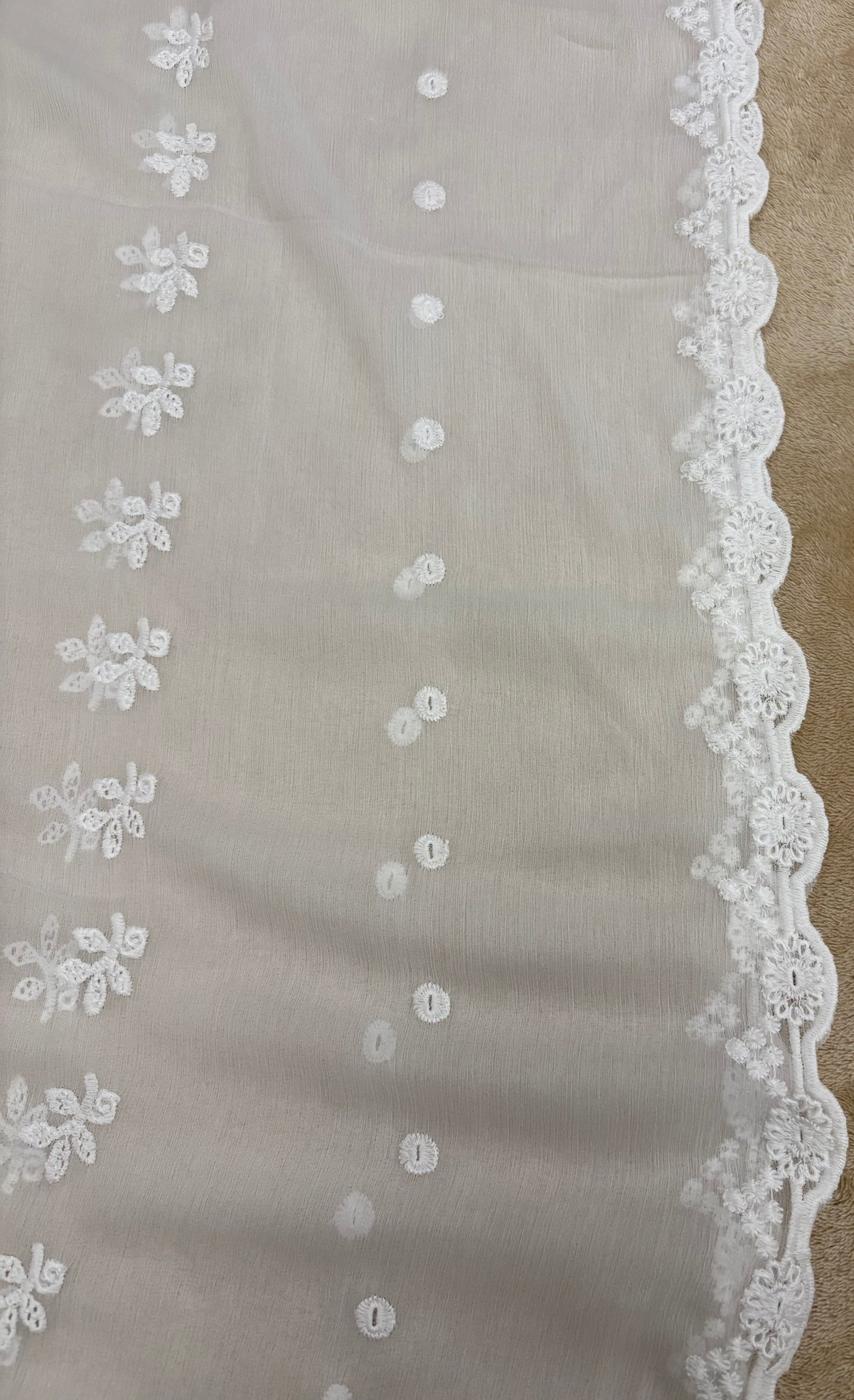 Crinkle Embroidery Dupatta, Soft Floral Wrap, Elegant Ladies Scarf, 324,White