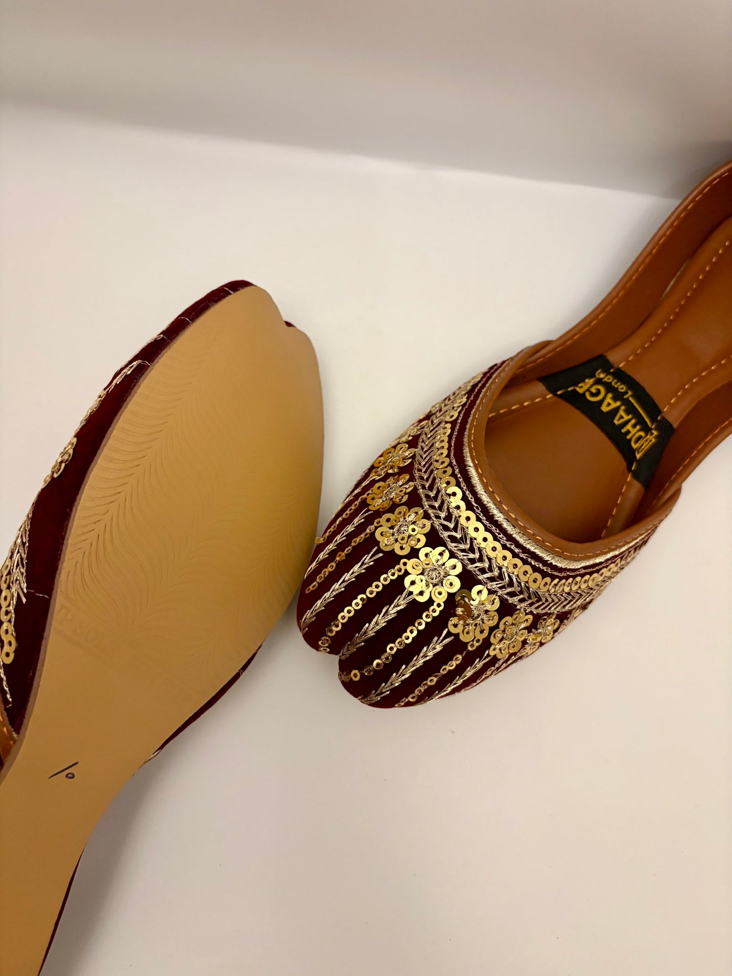 329-Handmade Women’s Gold MaroonKhussa – Traditional Jutti – Available size: UK 4,5,6,7,8