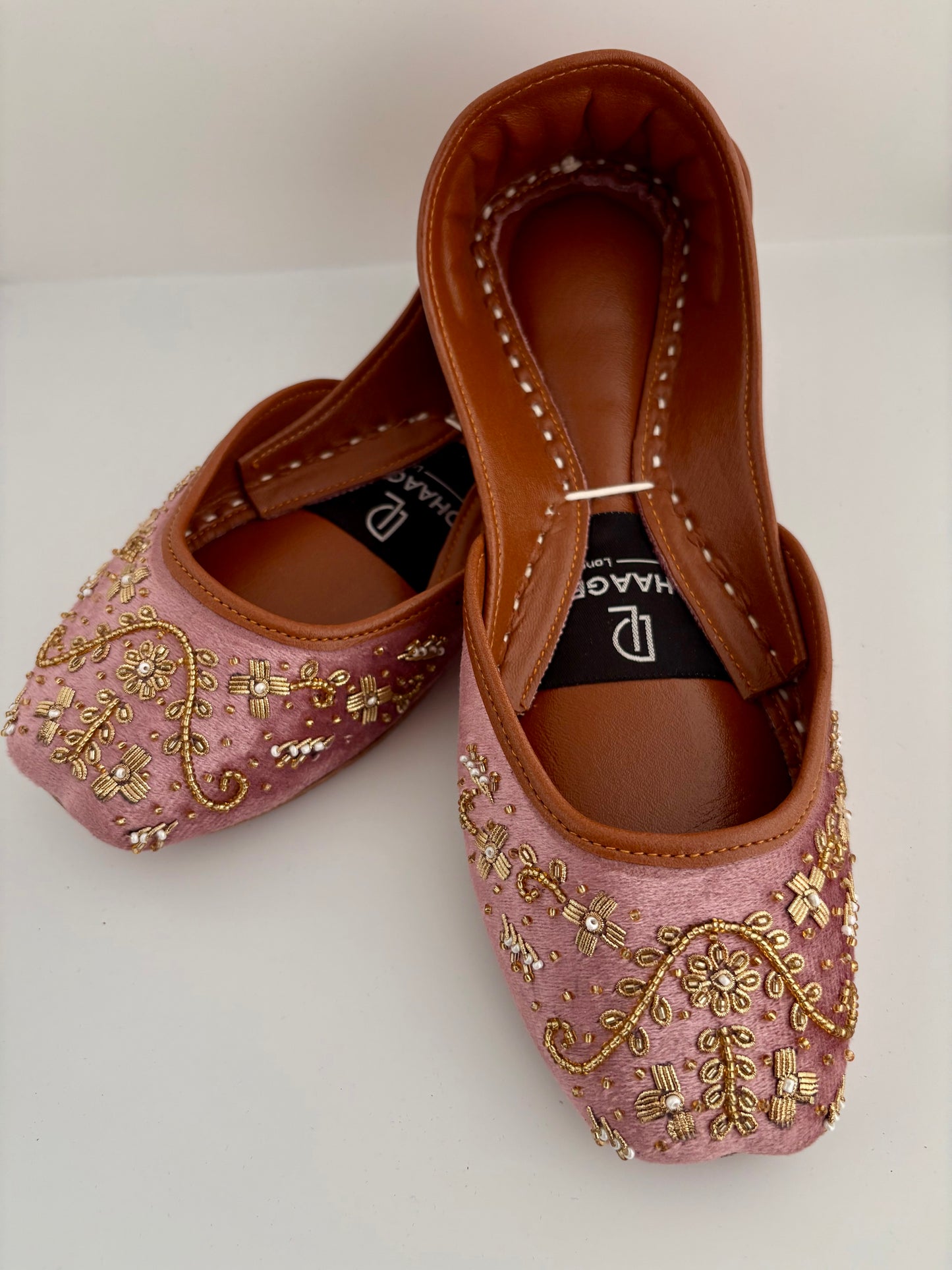 342-Handmade Leather/Velvet Khussa/Jutti - Pink-Available sizes: UK 5,6,7,8