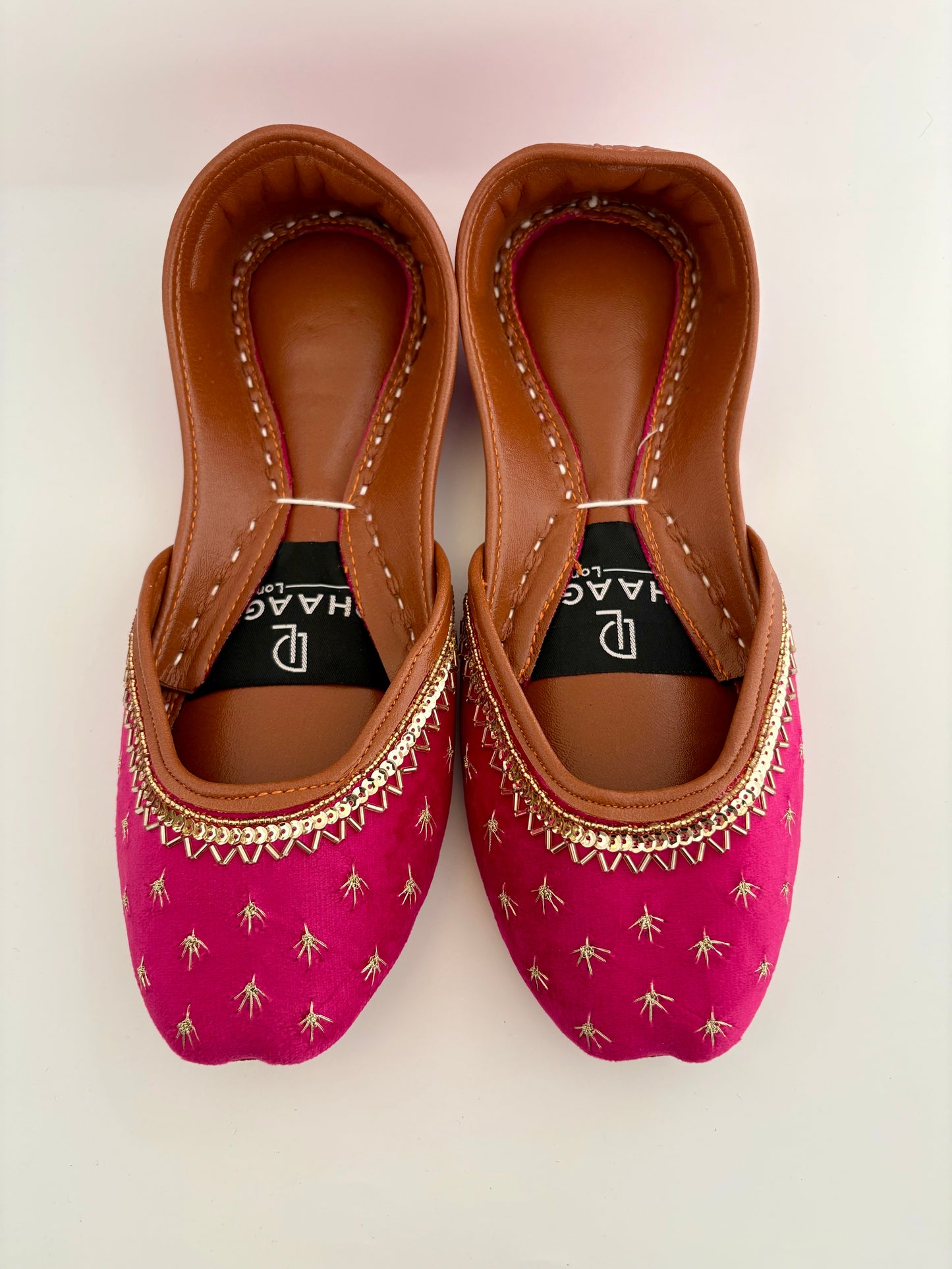 301-Handmade Leather/Velvet Khussa/Jutti -Pink– Available sizes: UK 5,6,7,8