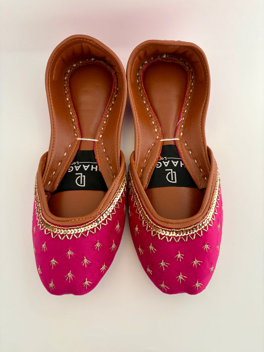 301-Handmade Leather/Velvet Khussa/Jutti -Pink– Available sizes: UK 5,6,7,8