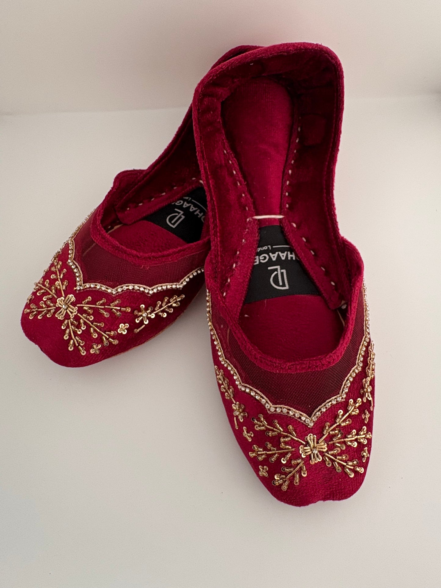 340-Handmade Leather/Velvet Khussa/Jutti - Raspberry Pink -Available sizes: UK 5,6,7,8