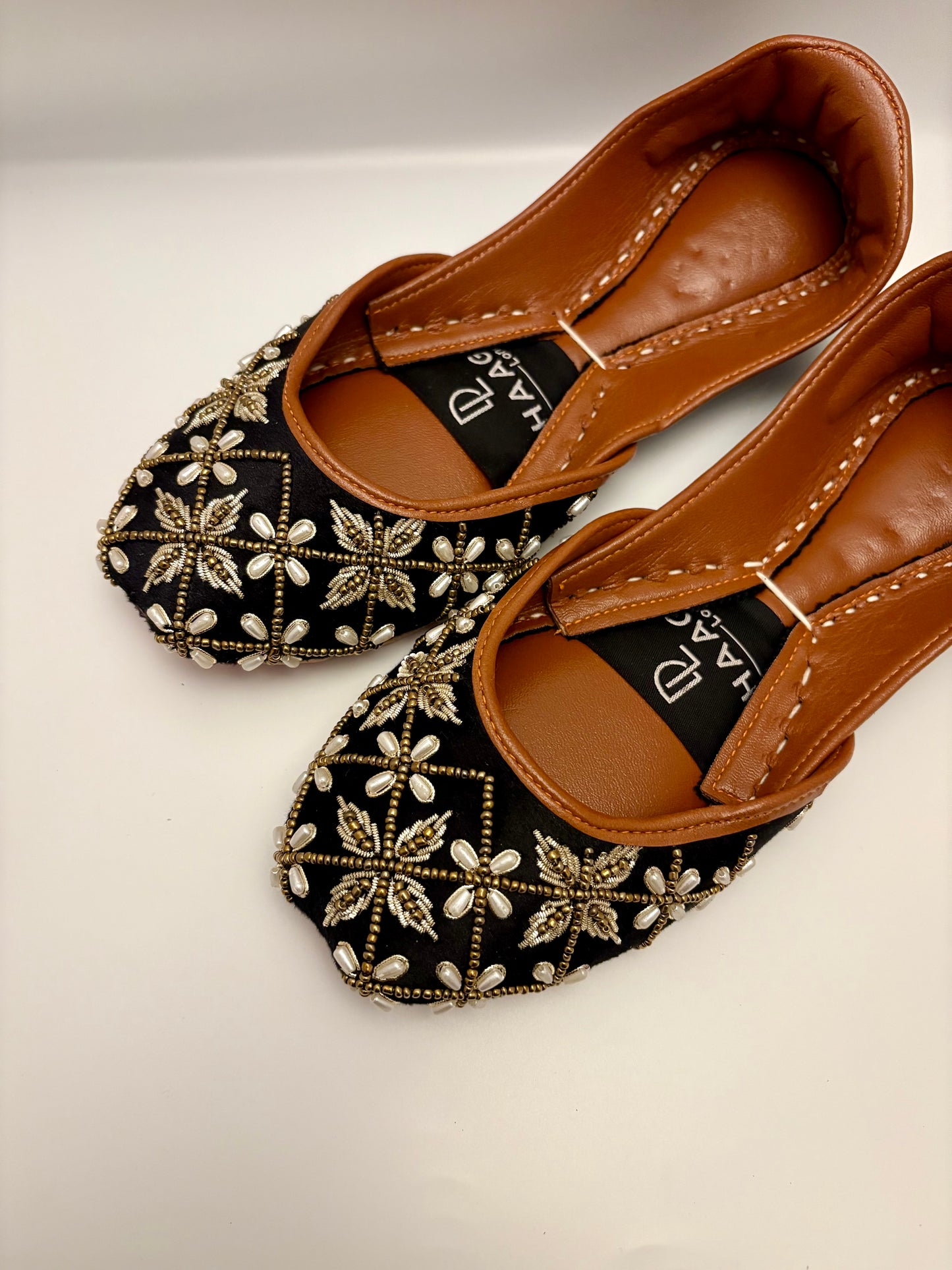 294-Handmade Leather/Velvet Khussa/Jutti -Black– Available sizes: UK 5,6,7,8