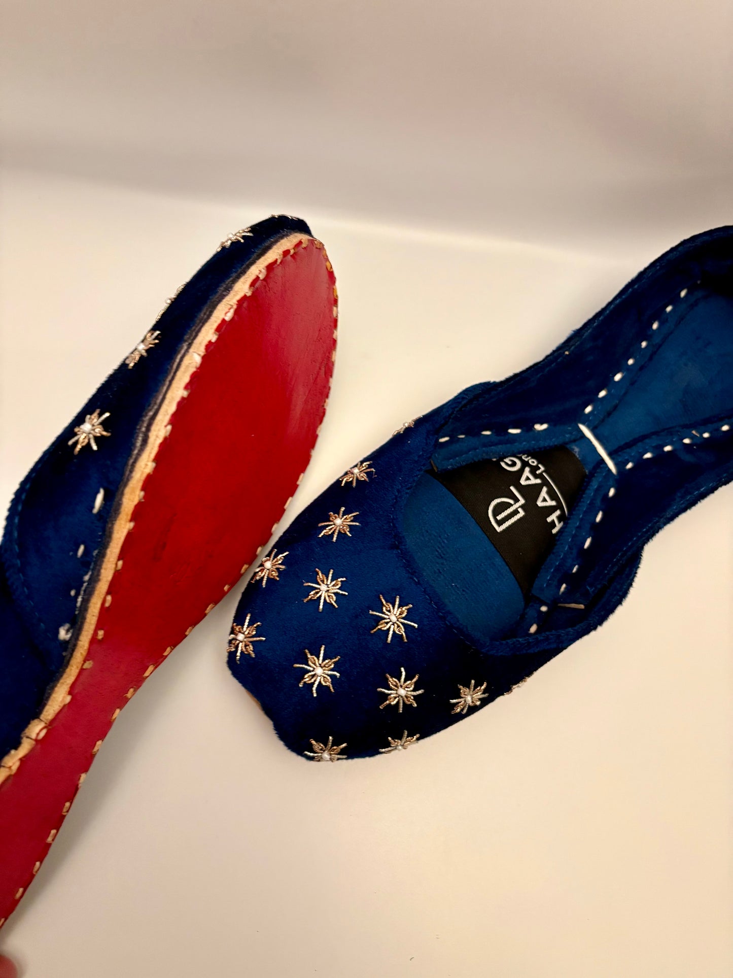 293-Handmade Leather/Velvet Khussa/Jutti -Royal Navy Blue– Available sizes: UK 5,6,7,8