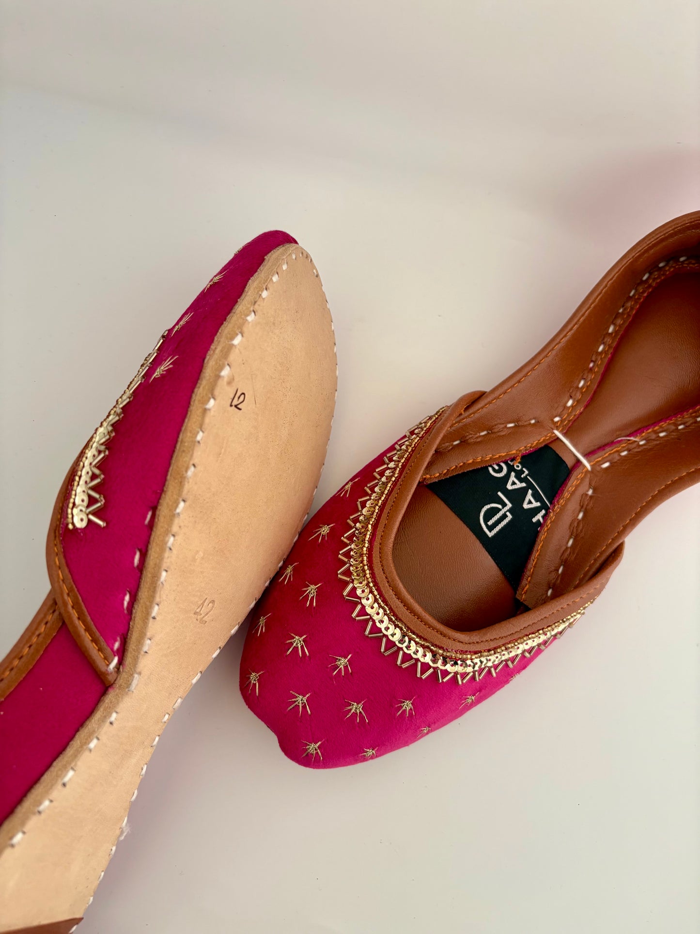 301-Handmade Leather/Velvet Khussa/Jutti -Pink– Available sizes: UK 5,6,7,8