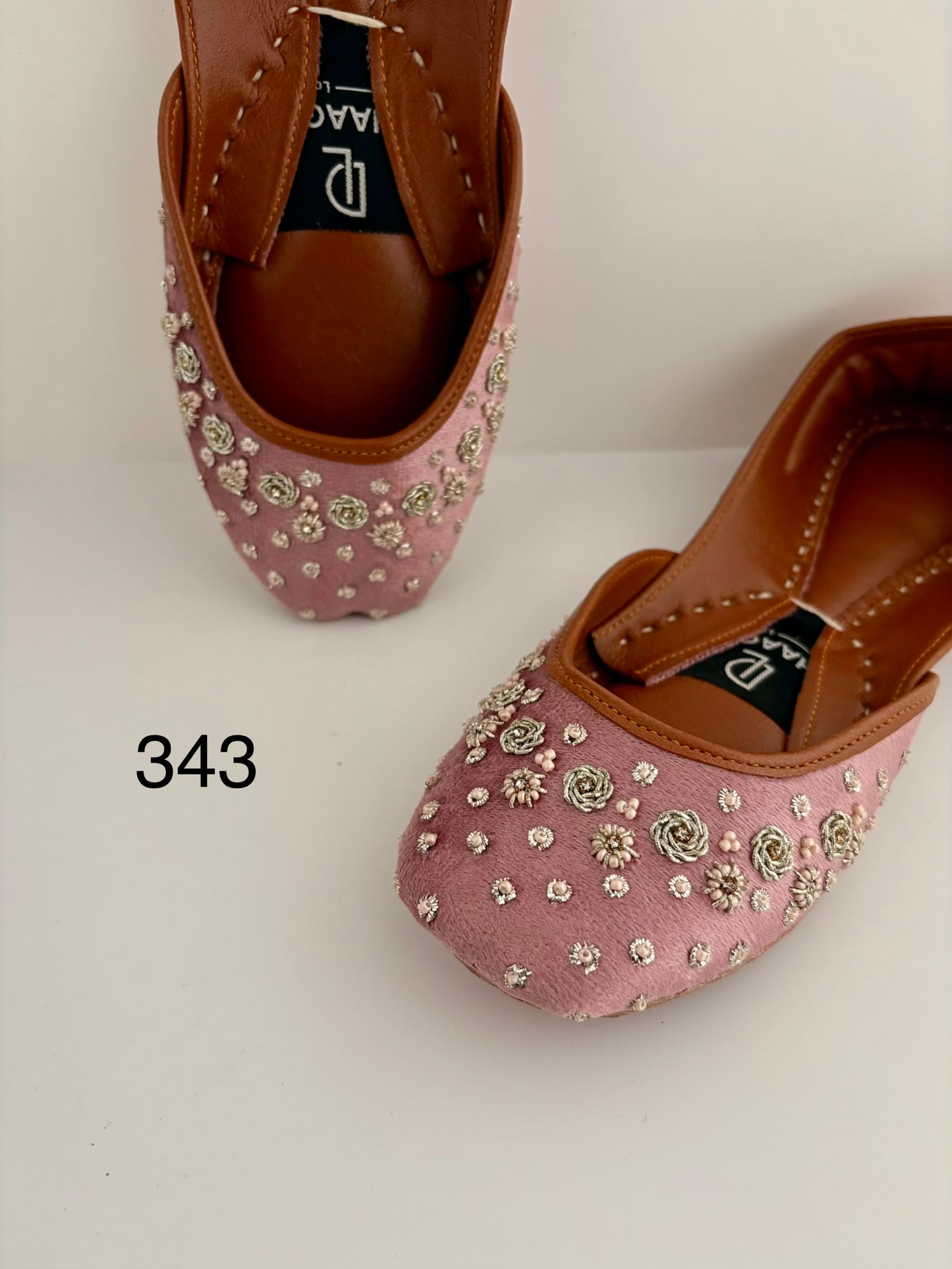 343-Handmade Leather/Velvet Khussa/Jutti - Pink-Available sizes: UK 5,6,7,8